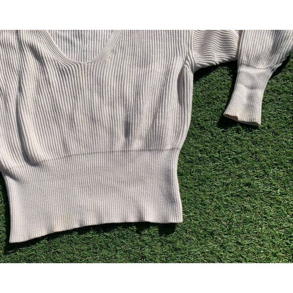 Free People Allure Pullover RIBBED ivory V NECK Sweater sz XS - Picture 4 of 7